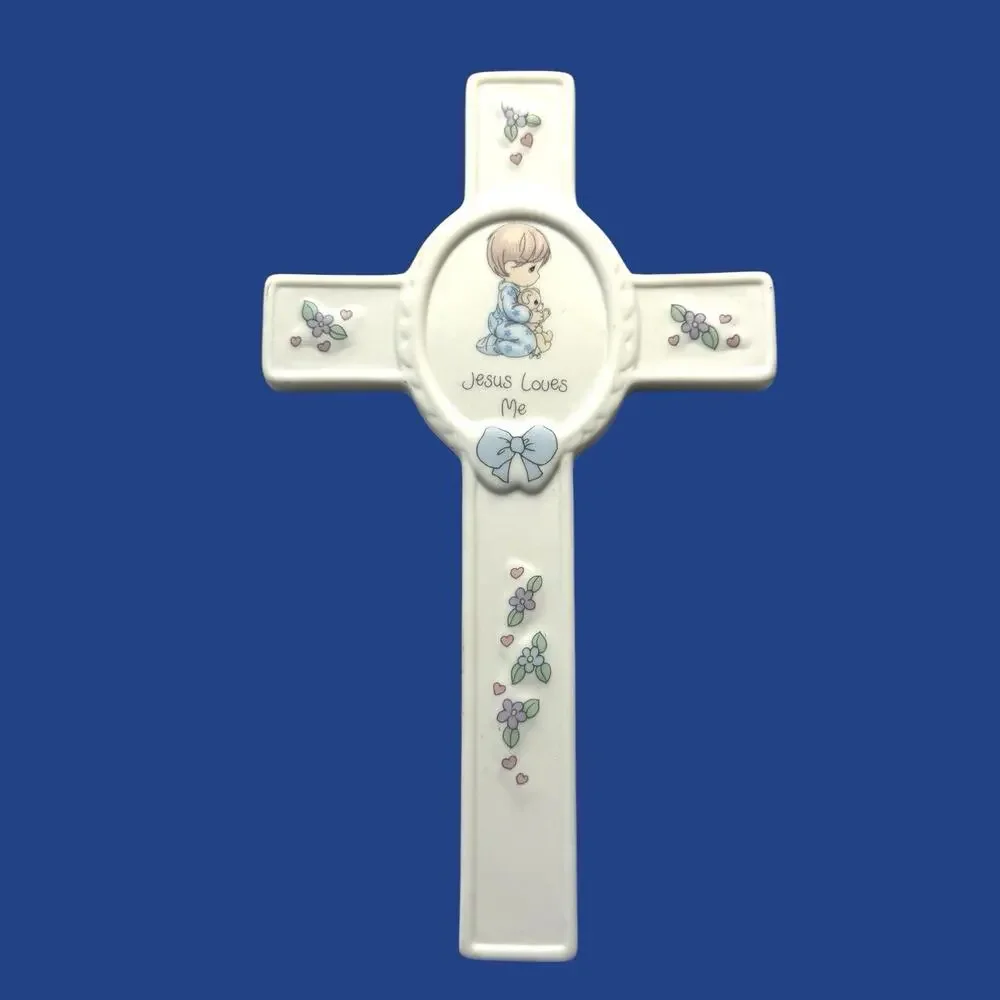 VTG 1990’s Precious Moments Porcelain Jesus Loves Me Wall Cross 8